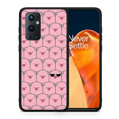 Θήκη OnePlus 9 Pro Pig Glasses από τη Smartfits με σχέδιο στο πίσω μέρος και μαύρο περίβλημα | OnePlus 9 Pro Pig Glasses case with colorful back and black bezels