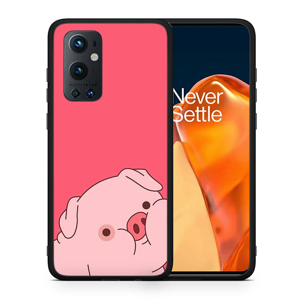 Θήκη Αγίου Βαλεντίνου OnePlus 9 Pro Pig Love 1 από τη Smartfits με σχέδιο στο πίσω μέρος και μαύρο περίβλημα | OnePlus 9 Pro Pig Love 1 case with colorful back and black bezels