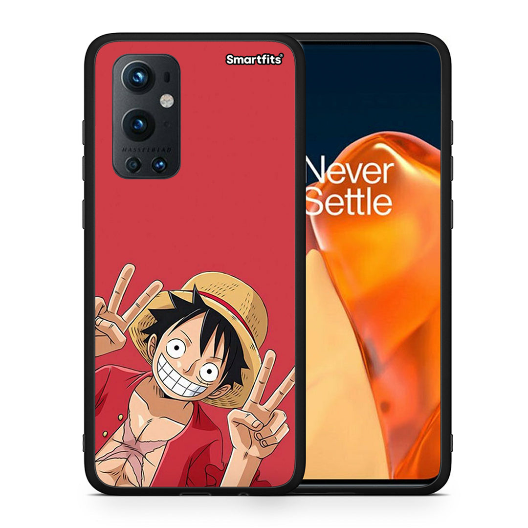 Θήκη OnePlus 9 Pro Pirate Luffy από τη Smartfits με σχέδιο στο πίσω μέρος και μαύρο περίβλημα | OnePlus 9 Pro Pirate Luffy case with colorful back and black bezels