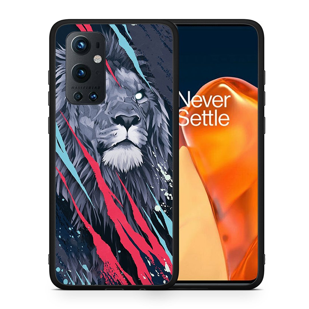 Θήκη OnePlus 9 Pro Lion Designer PopArt από τη Smartfits με σχέδιο στο πίσω μέρος και μαύρο περίβλημα | OnePlus 9 Pro Lion Designer PopArt case with colorful back and black bezels