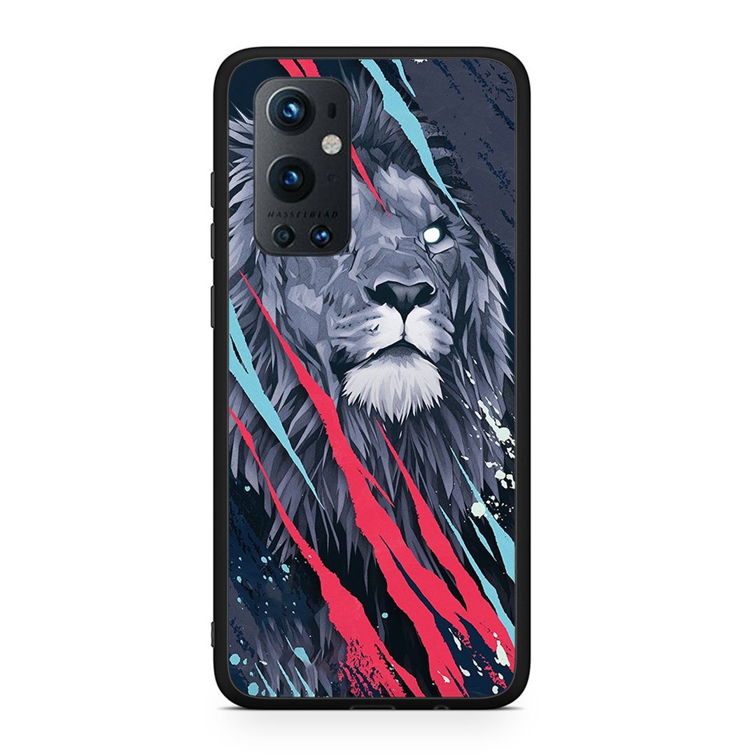 OnePlus 9 Pro Lion Designer PopArt θήκη από τη Smartfits με σχέδιο στο πίσω μέρος και μαύρο περίβλημα | Smartphone case with colorful back and black bezels by Smartfits