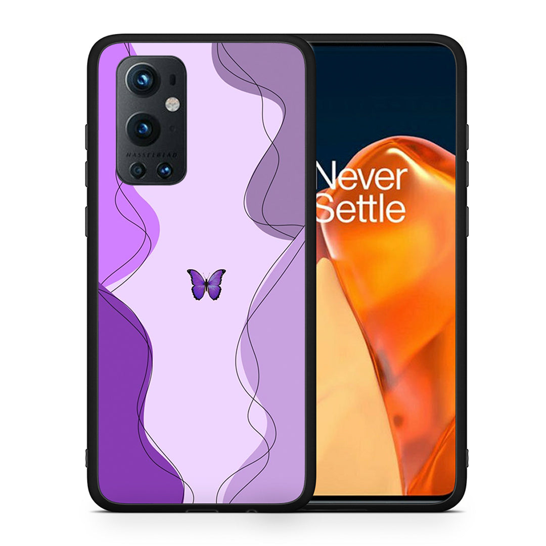 Θήκη Αγίου Βαλεντίνου OnePlus 9 Pro Purple Mariposa από τη Smartfits με σχέδιο στο πίσω μέρος και μαύρο περίβλημα | OnePlus 9 Pro Purple Mariposa case with colorful back and black bezels