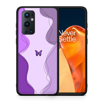 Θήκη Αγίου Βαλεντίνου OnePlus 9 Pro Purple Mariposa από τη Smartfits με σχέδιο στο πίσω μέρος και μαύρο περίβλημα | OnePlus 9 Pro Purple Mariposa case with colorful back and black bezels
