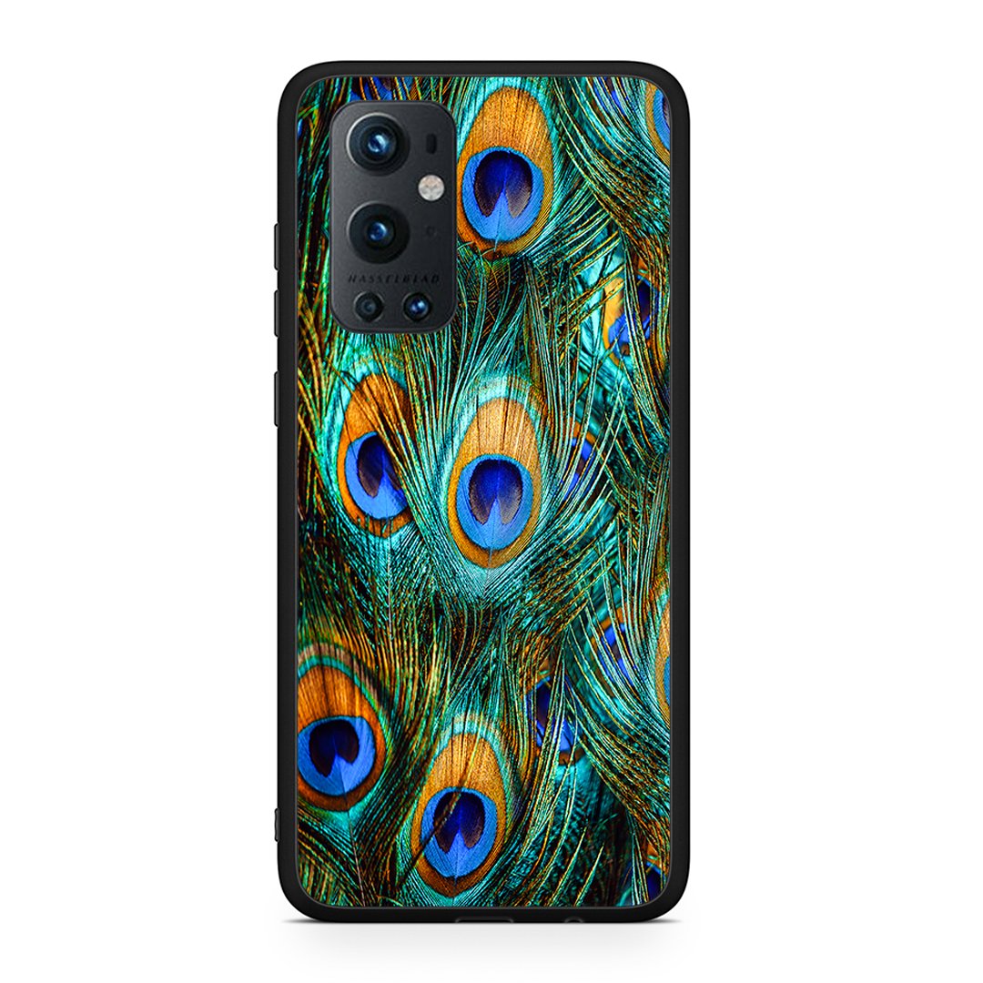 OnePlus 9 Pro Real Peacock Feathers θήκη από τη Smartfits με σχέδιο στο πίσω μέρος και μαύρο περίβλημα | Smartphone case with colorful back and black bezels by Smartfits