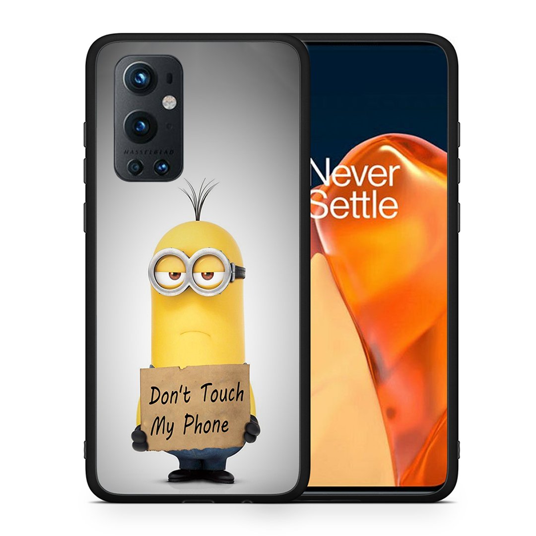 Θήκη OnePlus 9 Pro Minion Text από τη Smartfits με σχέδιο στο πίσω μέρος και μαύρο περίβλημα | OnePlus 9 Pro Minion Text case with colorful back and black bezels