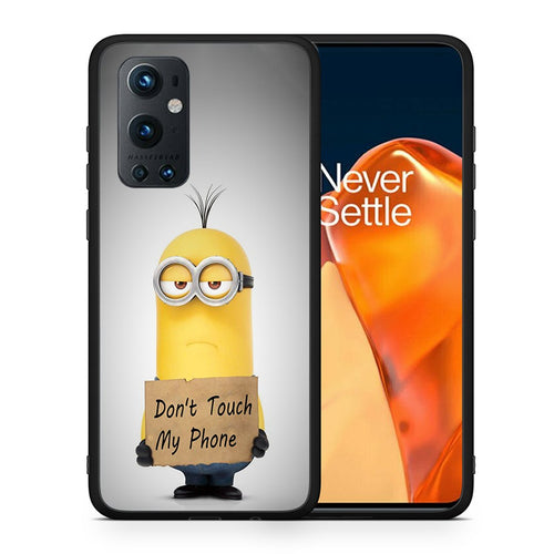 Θήκη OnePlus 9 Pro Minion Text από τη Smartfits με σχέδιο στο πίσω μέρος και μαύρο περίβλημα | OnePlus 9 Pro Minion Text case with colorful back and black bezels
