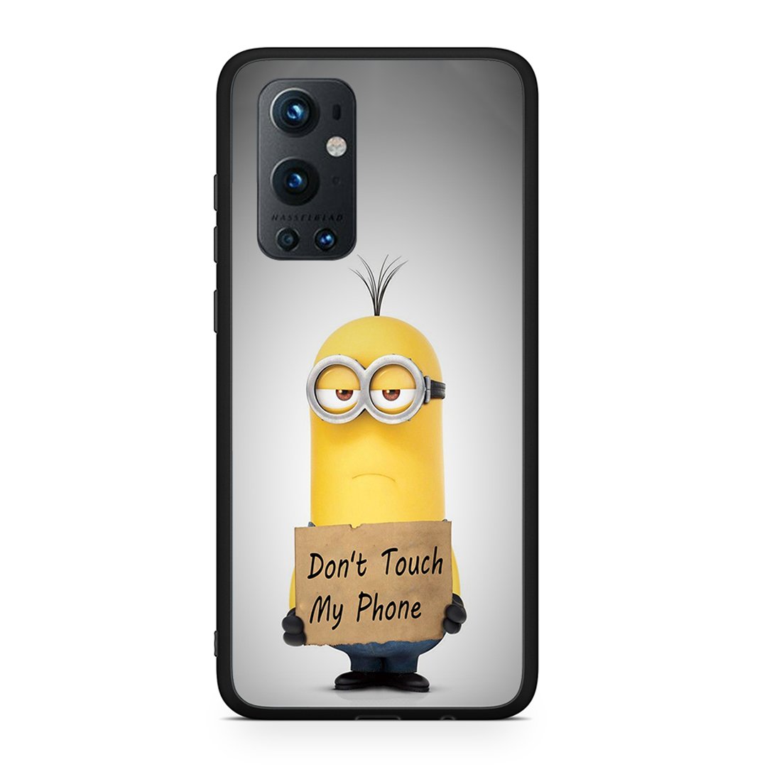 OnePlus 9 Pro Minion Text θήκη από τη Smartfits με σχέδιο στο πίσω μέρος και μαύρο περίβλημα | Smartphone case with colorful back and black bezels by Smartfits