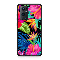 Thumbnail for OnePlus 9 Pro Tropical Flowers θήκη από τη Smartfits με σχέδιο στο πίσω μέρος και μαύρο περίβλημα | Smartphone case with colorful back and black bezels by Smartfits