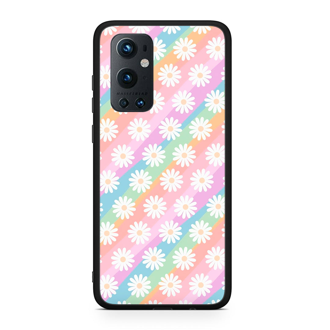 OnePlus 9 Pro White Daisies θήκη από τη Smartfits με σχέδιο στο πίσω μέρος και μαύρο περίβλημα | Smartphone case with colorful back and black bezels by Smartfits