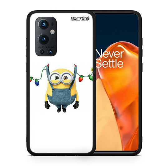Θήκη OnePlus 9 Pro Xmas Minion Lights από τη Smartfits με σχέδιο στο πίσω μέρος και μαύρο περίβλημα | OnePlus 9 Pro Xmas Minion Lights case with colorful back and black bezels