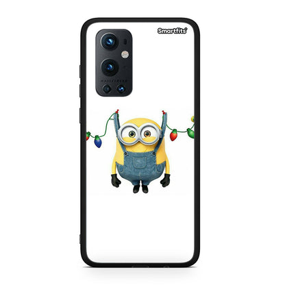 OnePlus 9 Pro Xmas Minion Lights θήκη από τη Smartfits με σχέδιο στο πίσω μέρος και μαύρο περίβλημα | Smartphone case with colorful back and black bezels by Smartfits
