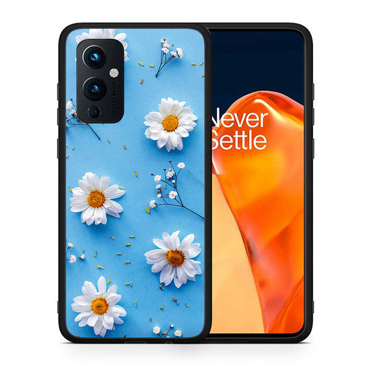 Θήκη OnePlus 9 Real Daisies από τη Smartfits με σχέδιο στο πίσω μέρος και μαύρο περίβλημα | OnePlus 9 Real Daisies case with colorful back and black bezels