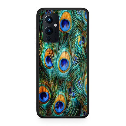 OnePlus 9 Real Peacock Feathers θήκη από τη Smartfits με σχέδιο στο πίσω μέρος και μαύρο περίβλημα | Smartphone case with colorful back and black bezels by Smartfits