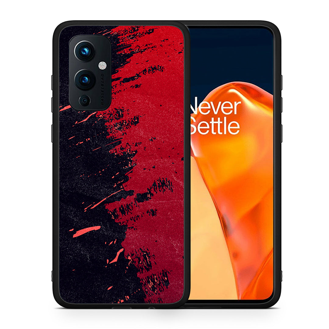 Θήκη Αγίου Βαλεντίνου OnePlus 9 Red Paint από τη Smartfits με σχέδιο στο πίσω μέρος και μαύρο περίβλημα | OnePlus 9 Red Paint case with colorful back and black bezels