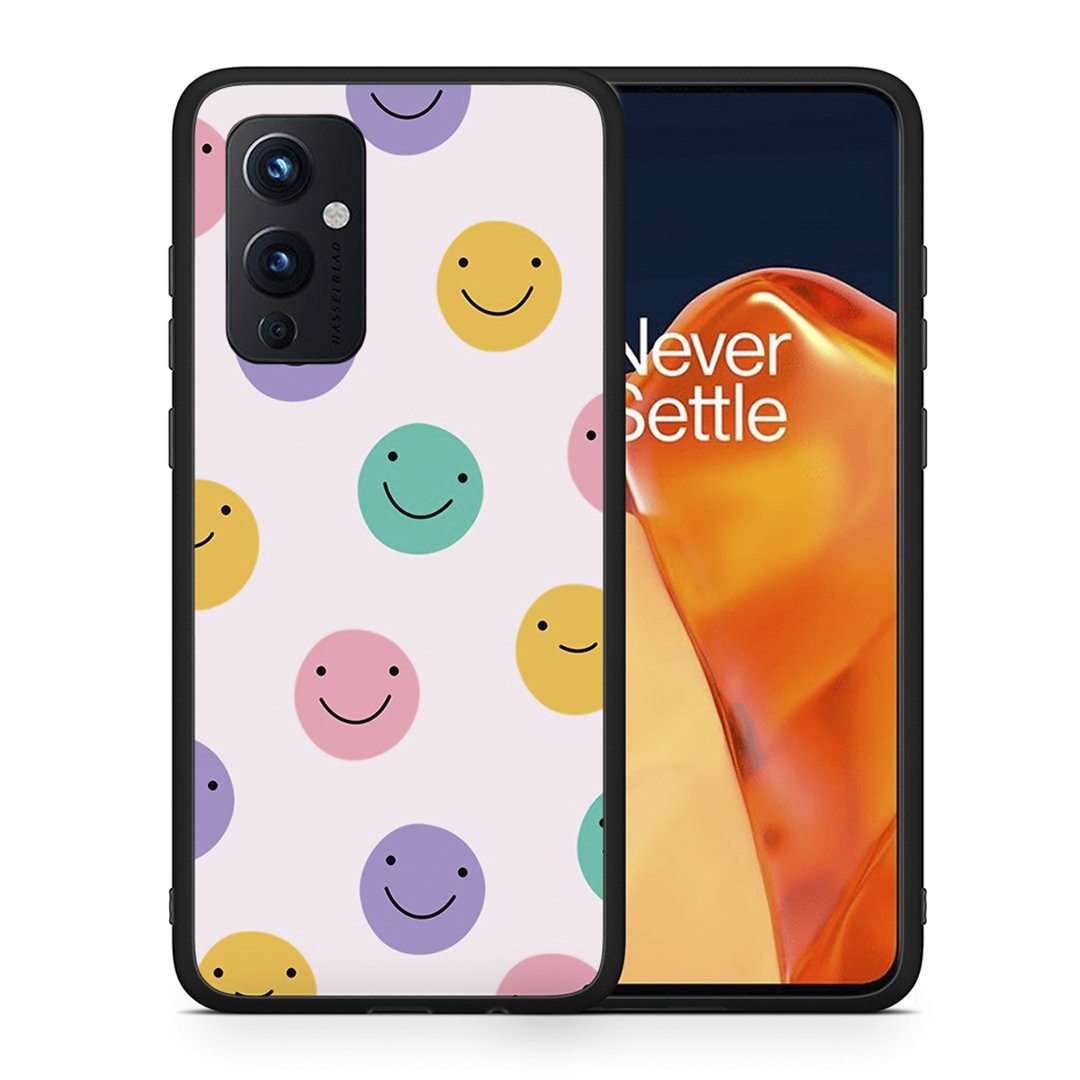 Θήκη OnePlus 9 Smiley Faces από τη Smartfits με σχέδιο στο πίσω μέρος και μαύρο περίβλημα | OnePlus 9 Smiley Faces case with colorful back and black bezels