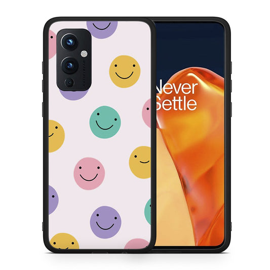 Θήκη OnePlus 9 Smiley Faces από τη Smartfits με σχέδιο στο πίσω μέρος και μαύρο περίβλημα | OnePlus 9 Smiley Faces case with colorful back and black bezels
