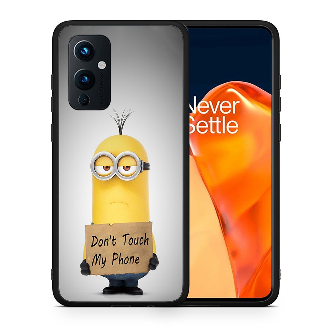 Θήκη OnePlus 9 Minion Text από τη Smartfits με σχέδιο στο πίσω μέρος και μαύρο περίβλημα | OnePlus 9 Minion Text case with colorful back and black bezels