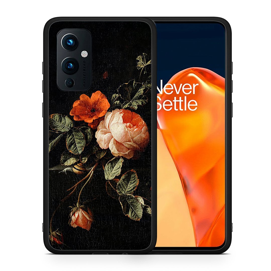 Θήκη OnePlus 9 Vintage Roses από τη Smartfits με σχέδιο στο πίσω μέρος και μαύρο περίβλημα | OnePlus 9 Vintage Roses case with colorful back and black bezels