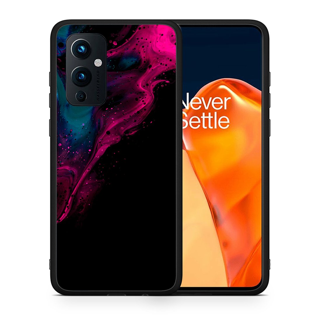 Θήκη OnePlus 9 Pink Black Watercolor από τη Smartfits με σχέδιο στο πίσω μέρος και μαύρο περίβλημα | OnePlus 9 Pink Black Watercolor case with colorful back and black bezels