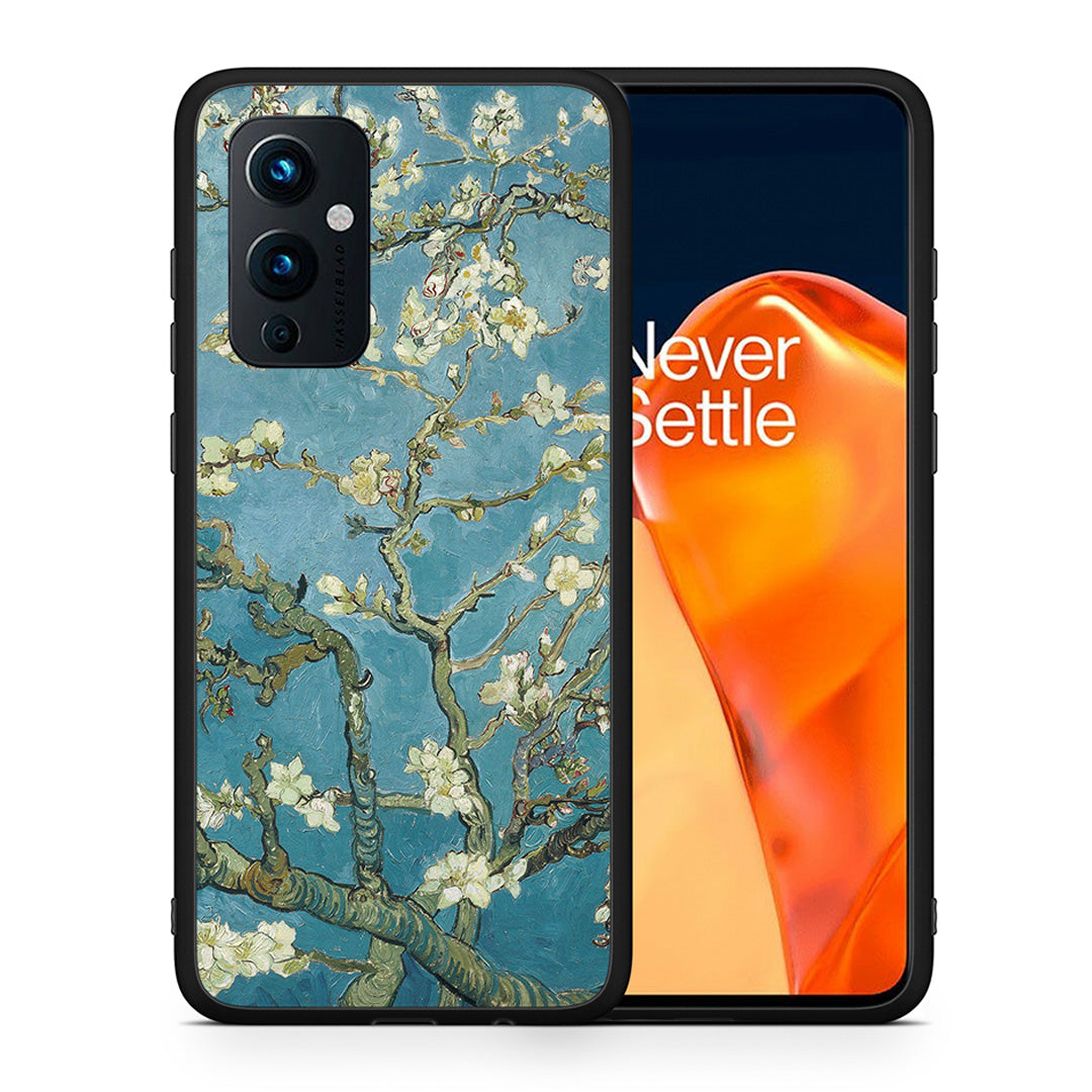 Θήκη OnePlus 9 White Blossoms από τη Smartfits με σχέδιο στο πίσω μέρος και μαύρο περίβλημα | OnePlus 9 White Blossoms case with colorful back and black bezels