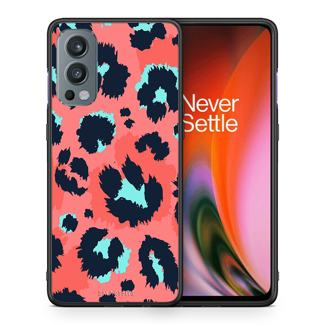 Θήκη OnePlus Nord 2 5G Pink Leopard Animal από τη Smartfits με σχέδιο στο πίσω μέρος και μαύρο περίβλημα | OnePlus Nord 2 5G Pink Leopard Animal case with colorful back and black bezels