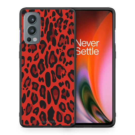 Θήκη OnePlus Nord 2 5G Red Leopard Animal από τη Smartfits με σχέδιο στο πίσω μέρος και μαύρο περίβλημα | OnePlus Nord 2 5G Red Leopard Animal case with colorful back and black bezels