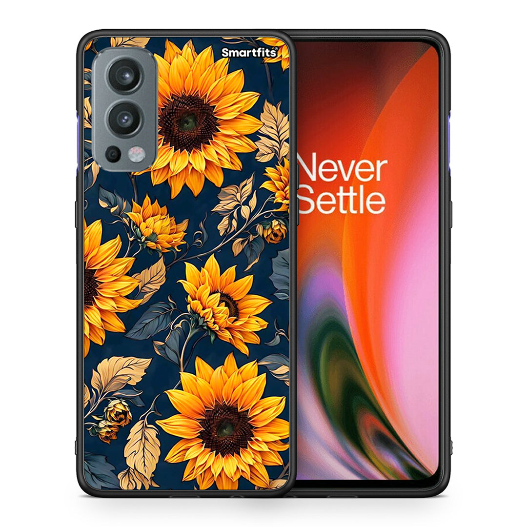 Θήκη OnePlus Nord 2 5G Autumn Sunflowers από τη Smartfits με σχέδιο στο πίσω μέρος και μαύρο περίβλημα | OnePlus Nord 2 5G Autumn Sunflowers case with colorful back and black bezels