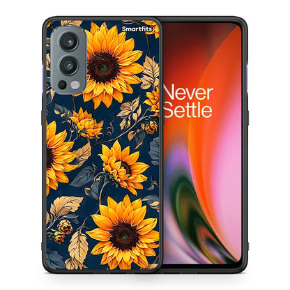 Θήκη OnePlus Nord 2 5G Autumn Sunflowers από τη Smartfits με σχέδιο στο πίσω μέρος και μαύρο περίβλημα | OnePlus Nord 2 5G Autumn Sunflowers case with colorful back and black bezels