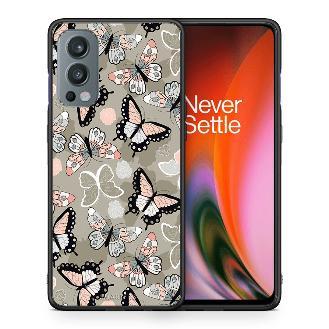 Θήκη OnePlus Nord 2 5G Butterflies Boho από τη Smartfits με σχέδιο στο πίσω μέρος και μαύρο περίβλημα | OnePlus Nord 2 5G Butterflies Boho case with colorful back and black bezels