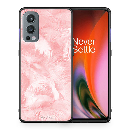 Θήκη OnePlus Nord 2 5G Pink Feather Boho από τη Smartfits με σχέδιο στο πίσω μέρος και μαύρο περίβλημα | OnePlus Nord 2 5G Pink Feather Boho case with colorful back and black bezels