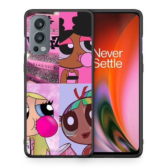 Θήκη Αγίου Βαλεντίνου OnePlus Nord 2 5G Bubble Girls από τη Smartfits με σχέδιο στο πίσω μέρος και μαύρο περίβλημα | OnePlus Nord 2 5G Bubble Girls case with colorful back and black bezels