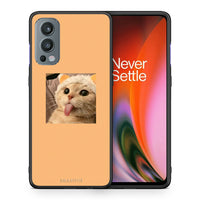 Thumbnail for Θήκη OnePlus Nord 2 5G Cat Tongue από τη Smartfits με σχέδιο στο πίσω μέρος και μαύρο περίβλημα | OnePlus Nord 2 5G Cat Tongue case with colorful back and black bezels