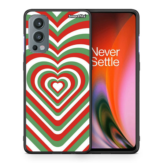 Θήκη OnePlus Nord 2 5G Christmas Hearts από τη Smartfits με σχέδιο στο πίσω μέρος και μαύρο περίβλημα | OnePlus Nord 2 5G Christmas Hearts case with colorful back and black bezels