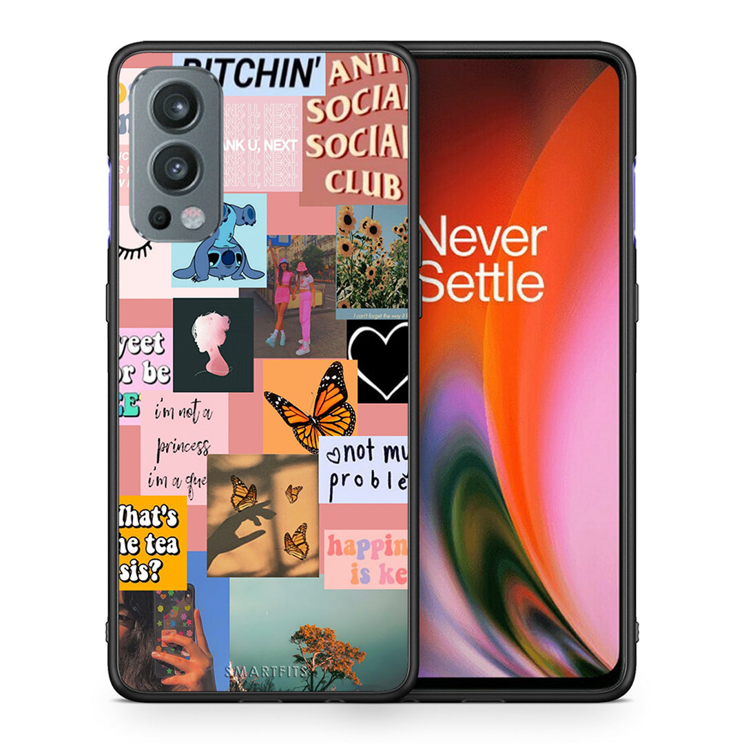 Θήκη Αγίου Βαλεντίνου OnePlus Nord 2 5G Collage Bitchin από τη Smartfits με σχέδιο στο πίσω μέρος και μαύρο περίβλημα | OnePlus Nord 2 5G Collage Bitchin case with colorful back and black bezels