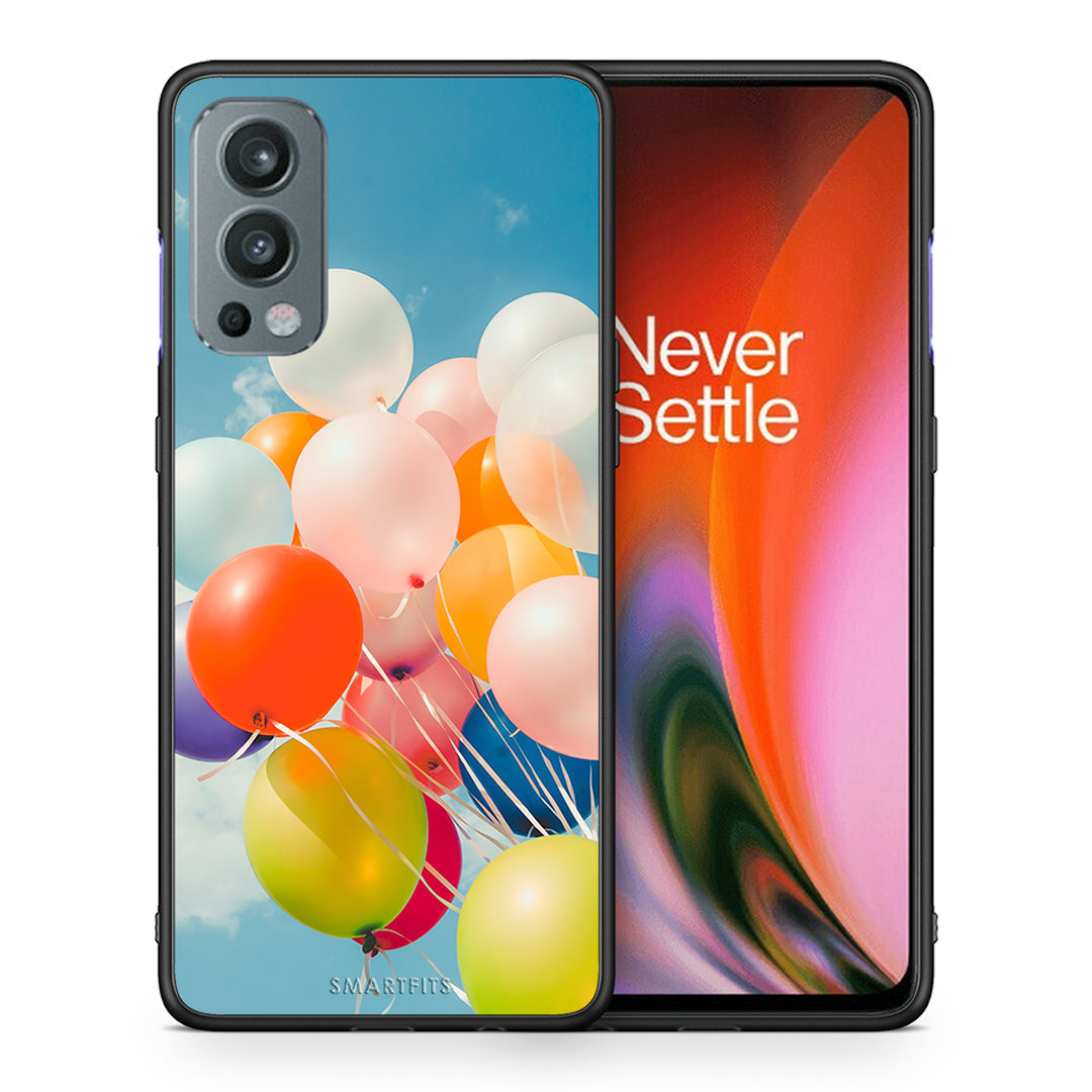 Θήκη OnePlus Nord 2 5G Colorful Balloons από τη Smartfits με σχέδιο στο πίσω μέρος και μαύρο περίβλημα | OnePlus Nord 2 5G Colorful Balloons case with colorful back and black bezels
