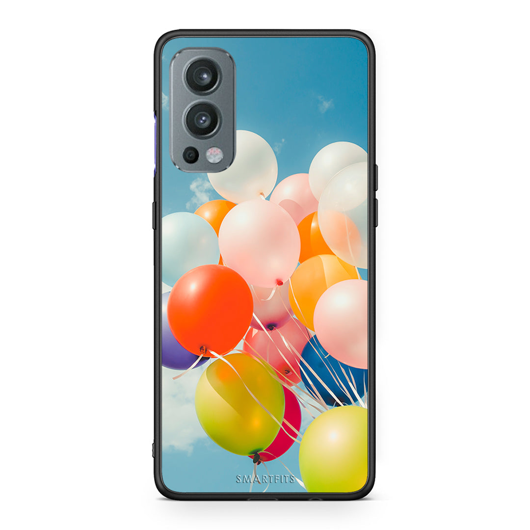 OnePlus Nord 2 5G Colorful Balloons θήκη από τη Smartfits με σχέδιο στο πίσω μέρος και μαύρο περίβλημα | Smartphone case with colorful back and black bezels by Smartfits