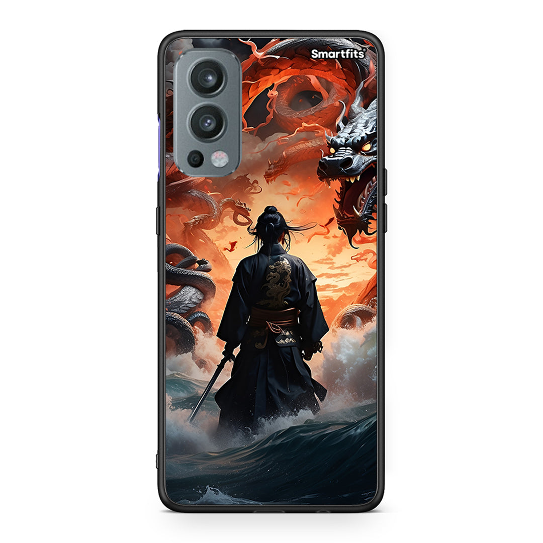 OnePlus Nord 2 5G Dragons Fight θήκη από τη Smartfits με σχέδιο στο πίσω μέρος και μαύρο περίβλημα | Smartphone case with colorful back and black bezels by Smartfits