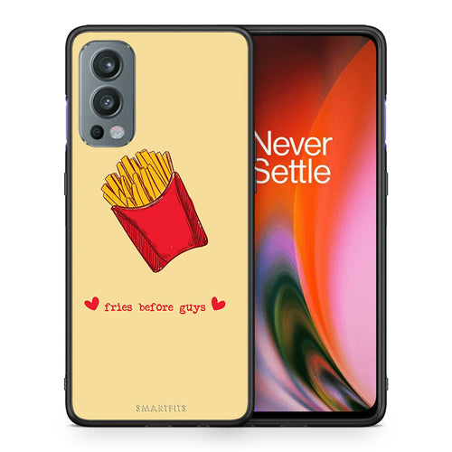 Θήκη Αγίου Βαλεντίνου OnePlus Nord 2 5G Fries Before Guys από τη Smartfits με σχέδιο στο πίσω μέρος και μαύρο περίβλημα | OnePlus Nord 2 5G Fries Before Guys case with colorful back and black bezels