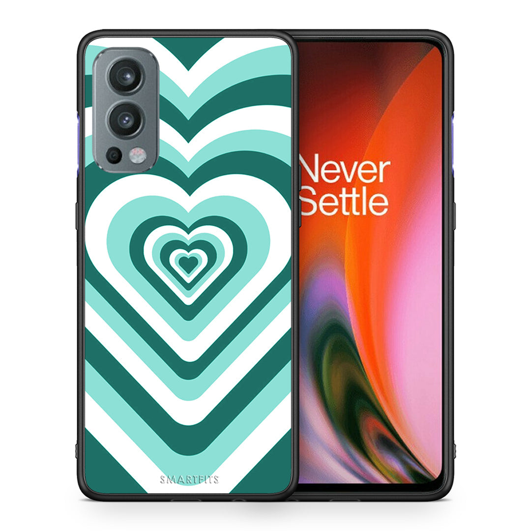 Θήκη OnePlus Nord 2 5G Green Hearts από τη Smartfits με σχέδιο στο πίσω μέρος και μαύρο περίβλημα | OnePlus Nord 2 5G Green Hearts case with colorful back and black bezels