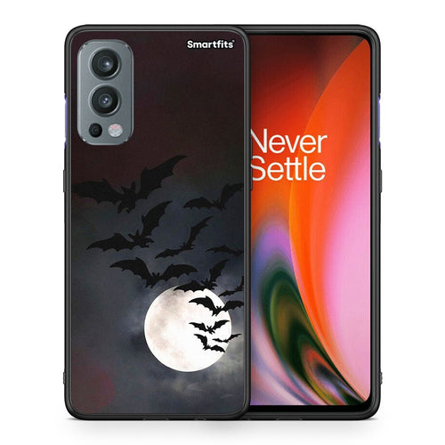 Θήκη OnePlus Nord 2 5G Halloween Bat Night από τη Smartfits με σχέδιο στο πίσω μέρος και μαύρο περίβλημα | OnePlus Nord 2 5G Halloween Bat Night case with colorful back and black bezels