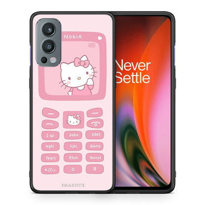 Θήκη Αγίου Βαλεντίνου OnePlus Nord 2 5G Hello Kitten από τη Smartfits με σχέδιο στο πίσω μέρος και μαύρο περίβλημα | OnePlus Nord 2 5G Hello Kitten case with colorful back and black bezels
