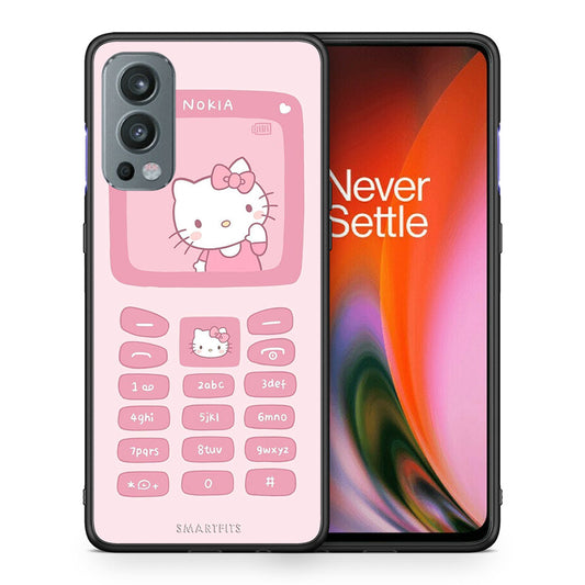 Θήκη Αγίου Βαλεντίνου OnePlus Nord 2 5G Hello Kitten από τη Smartfits με σχέδιο στο πίσω μέρος και μαύρο περίβλημα | OnePlus Nord 2 5G Hello Kitten case with colorful back and black bezels