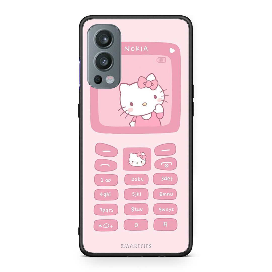OnePlus Nord 2 5G Hello Kitten Θήκη Αγίου Βαλεντίνου από τη Smartfits με σχέδιο στο πίσω μέρος και μαύρο περίβλημα | Smartphone case with colorful back and black bezels by Smartfits