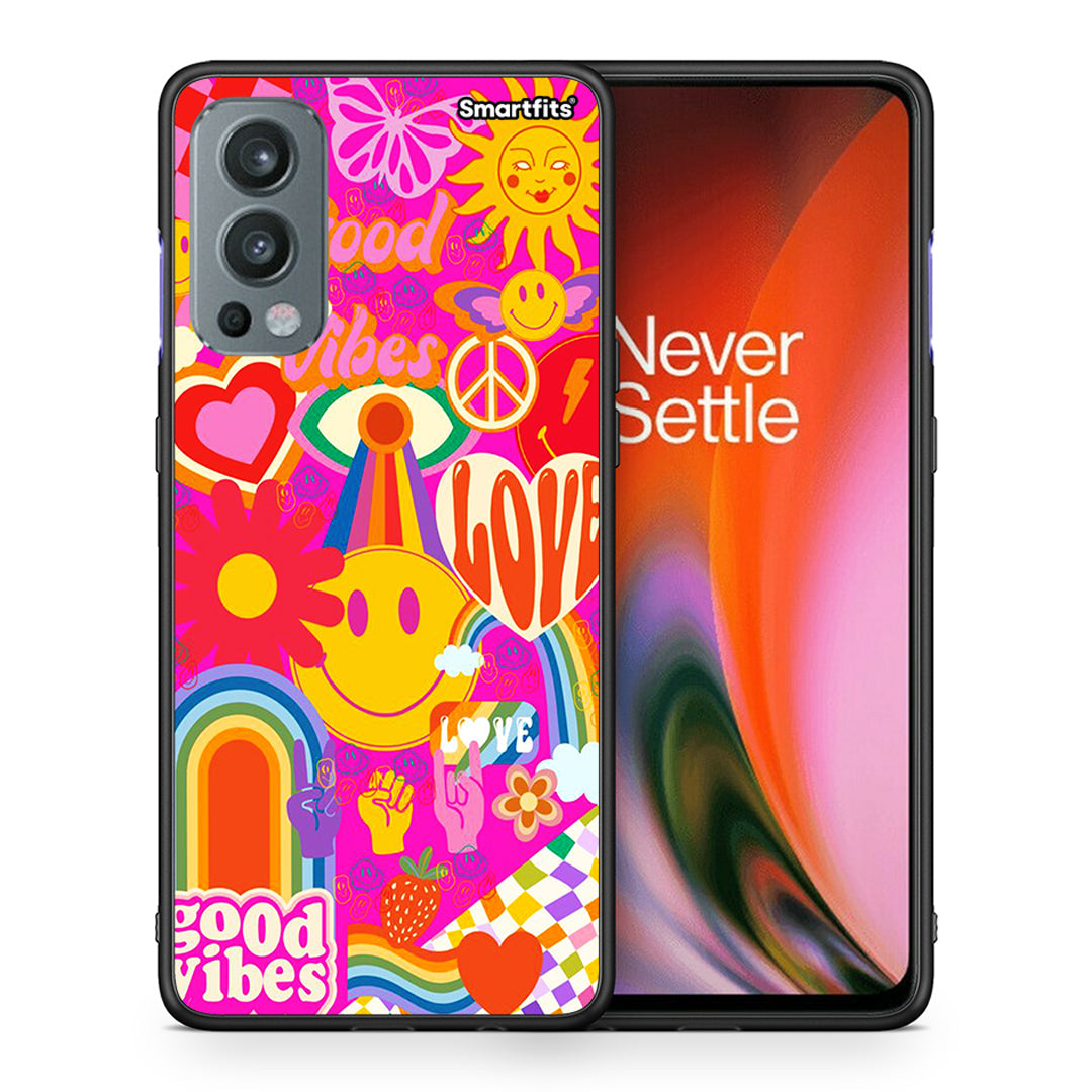 Θήκη OnePlus Nord 2 5G Hippie Love από τη Smartfits με σχέδιο στο πίσω μέρος και μαύρο περίβλημα | OnePlus Nord 2 5G Hippie Love case with colorful back and black bezels