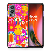 Thumbnail for Θήκη OnePlus Nord 2 5G Hippie Love από τη Smartfits με σχέδιο στο πίσω μέρος και μαύρο περίβλημα | OnePlus Nord 2 5G Hippie Love case with colorful back and black bezels