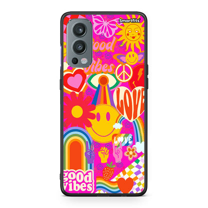 OnePlus Nord 2 5G Hippie Love θήκη από τη Smartfits με σχέδιο στο πίσω μέρος και μαύρο περίβλημα | Smartphone case with colorful back and black bezels by Smartfits