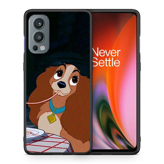 Θήκη Αγίου Βαλεντίνου OnePlus Nord 2 5G Lady And Tramp 2 από τη Smartfits με σχέδιο στο πίσω μέρος και μαύρο περίβλημα | OnePlus Nord 2 5G Lady And Tramp 2 case with colorful back and black bezels