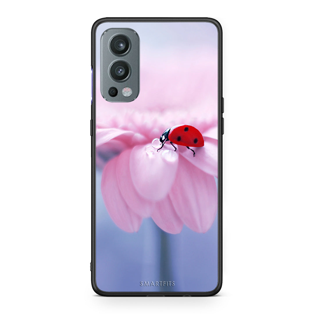 OnePlus Nord 2 5G Ladybug Flower θήκη από τη Smartfits με σχέδιο στο πίσω μέρος και μαύρο περίβλημα | Smartphone case with colorful back and black bezels by Smartfits