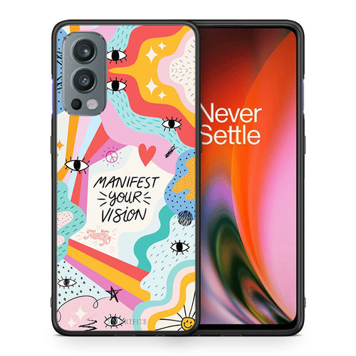 Θήκη OnePlus Nord 2 5G Manifest Your Vision από τη Smartfits με σχέδιο στο πίσω μέρος και μαύρο περίβλημα | OnePlus Nord 2 5G Manifest Your Vision case with colorful back and black bezels