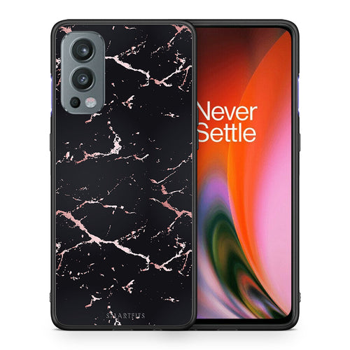 Θήκη OnePlus Nord 2 5G Black Rosegold Marble από τη Smartfits με σχέδιο στο πίσω μέρος και μαύρο περίβλημα | OnePlus Nord 2 5G Black Rosegold Marble case with colorful back and black bezels